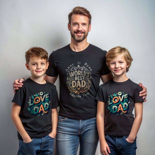 Camiseta T-Shirt de Dia de os pais Personalizável - Nomes e (World's best dad )