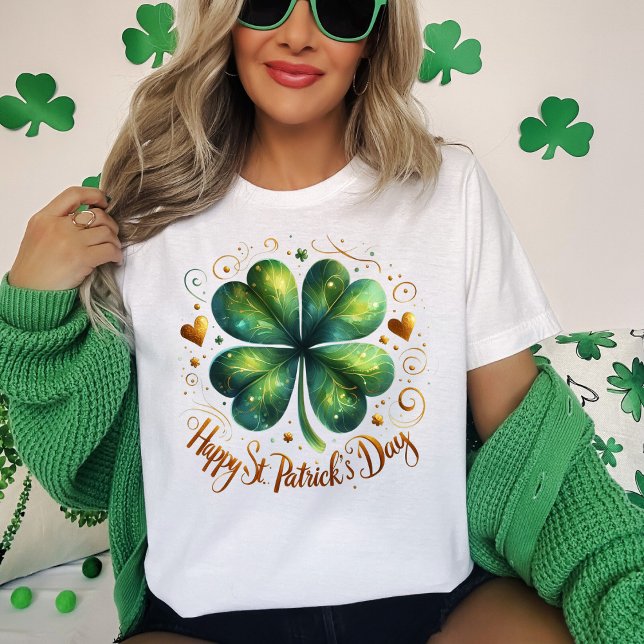 Camiseta T-Shirt de Dia de São Patrício de Folha (Four Leaf Clover St Patrick's Day T-Shirt)