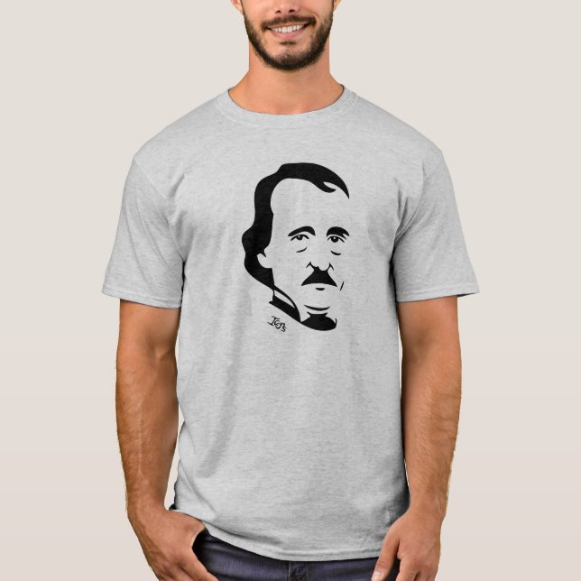 Camiseta T-shirt de Edgar Allan Poe   (luz - cinza) (Frente)