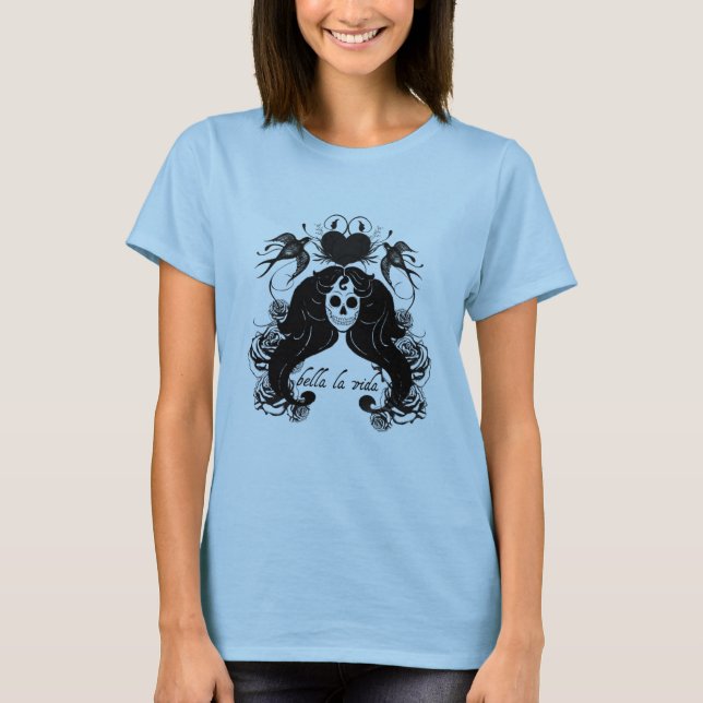 Camiseta T-shirt de esqueleto do tatuagem de Vida do la de (Frente)