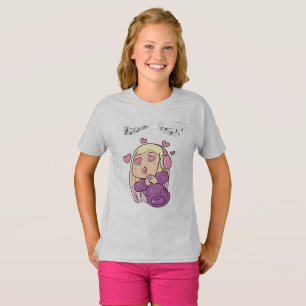 Camiseta T-Shirt de Folga Curta para Meninas com Kawaii Gir