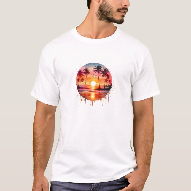 Camiseta T-Shirt de Folha Curta Colorida Sunset (Frente)