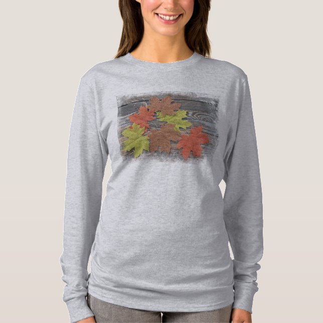 Camiseta T-shirt de folhas dispersas (Frente)
