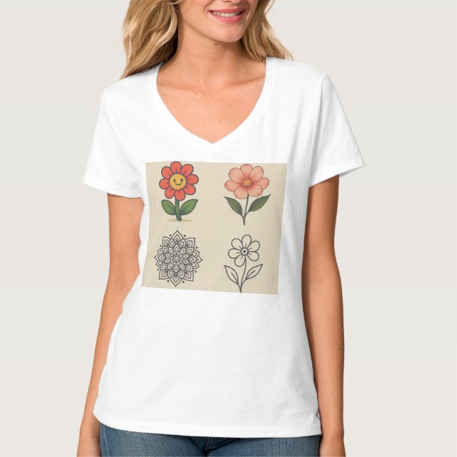 Camiseta T-Shirt de Fusão Floral Estética (Frente)