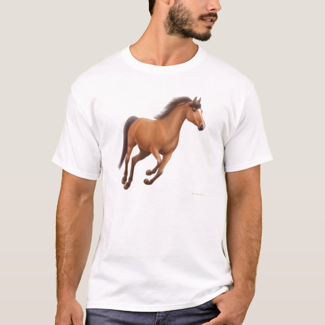 Camiseta T-shirt de galope do cavalo de baía (Frente)