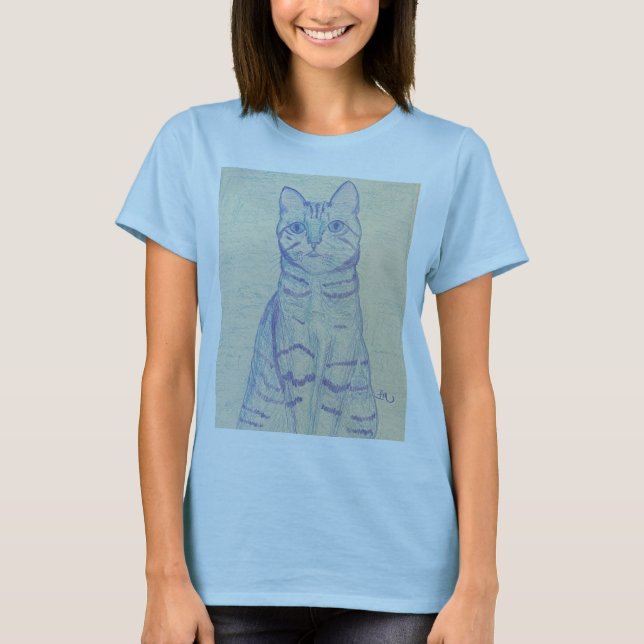 Camiseta T-Shirt de Gato Azul Claro (Frente)