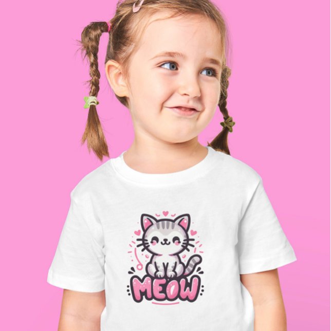 Camiseta T-Shirt de Gato Bonito Preto e Rosa (Criador carregado)