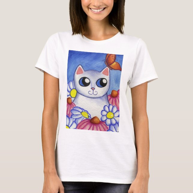 Camiseta T-Shirt de Gato Branco (Frente)