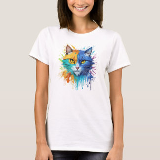 Camiseta T-Shirt de Gato de Arte Pintado