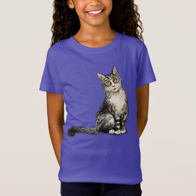 Camiseta T-Shirt de gato de cabelo longo (Frente)