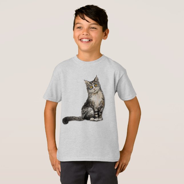 Camiseta T-Shirt de gato de cabelo longo (Frente Completa)