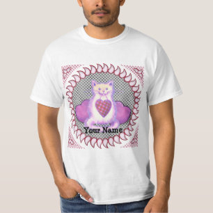 Camiseta T-Shirt de Gato de Coração xadrez