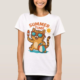 Camiseta T-Shirt de Gato de Verão Engraçado