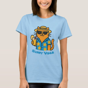 Camiseta T-Shirt de Gato de Verão Engraçado - Cute Beach Vi