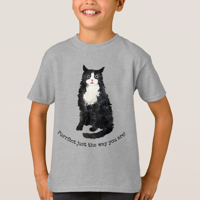 Camiseta T-Shirt de gato pelado preto e branco (Frente)
