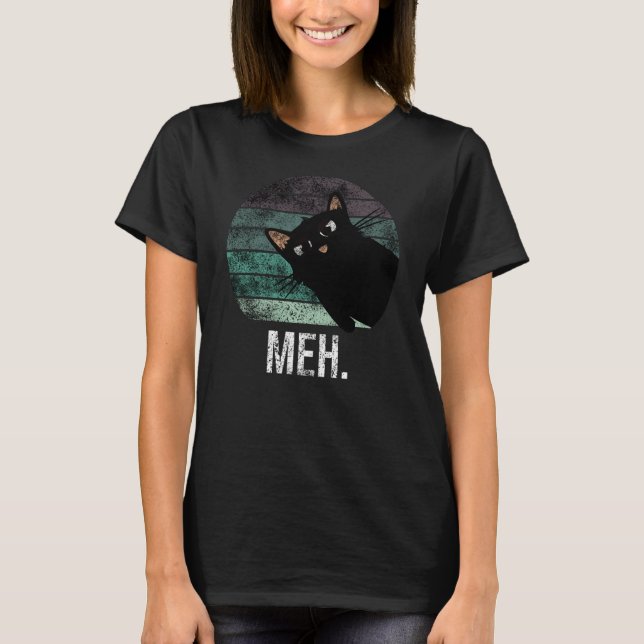 Camiseta T-Shirt de gato preto bonito e engraçado (Frente)