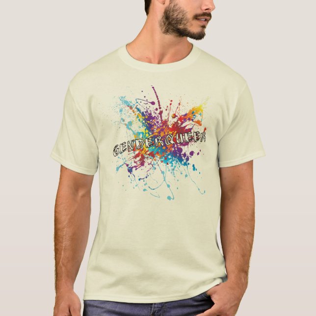 Camiseta T-shirt de Genderqueer do respingo da pintura do (Frente)
