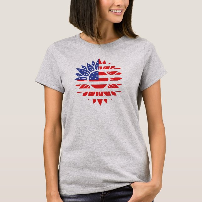 Camiseta T-Shirt de girassol de bandeira americana (Frente)