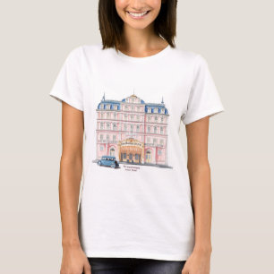 Camiseta T-shirt de ilustração do hotel rosa, estilo europe