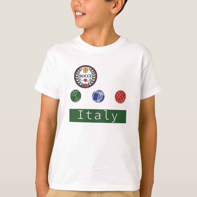 Camiseta T-shirt de Italia das bolas de Bocce do miúdo (Frente)