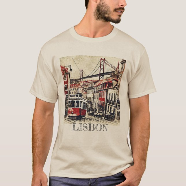 Camiseta T-Shirt de Lisboa, Grunge E Distante (Frente)