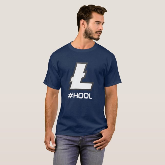 Camiseta T-shirt de Litecoin do #HODL (Frente Completa)