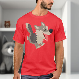 Camiseta T-Shirt de Lobo de Cartoon Feliz e Gelado