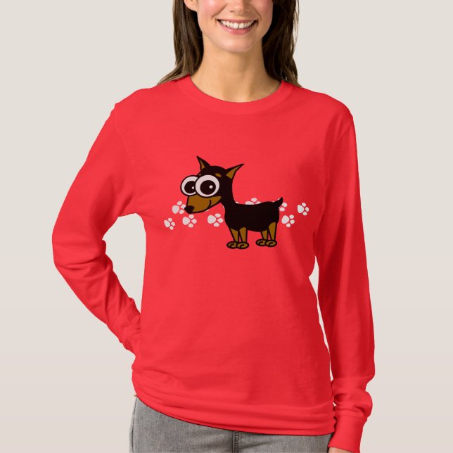 Camiseta T-shirt de Longsleeve do Pinscher diminuto - (Frente)