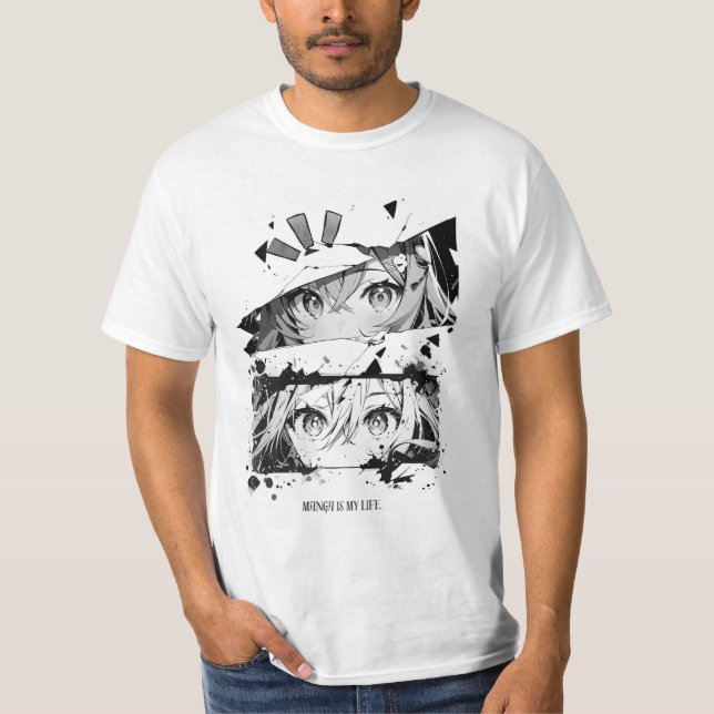 Camiseta T-Shirt de Manga em Escala de Cinza (Frente)