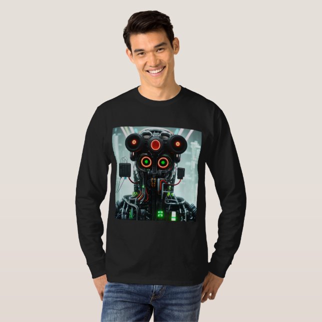 Camiseta T-shirt de manga preta, de 5 homens, Robot (Frente Completa)