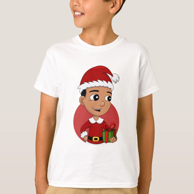 Camiseta T-Shirt de menino de cabelos negros de Natal (Frente)
