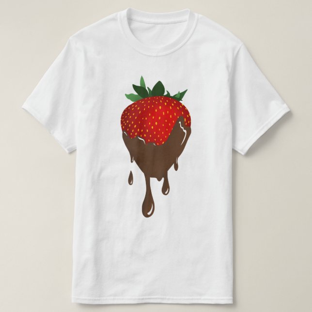 Camiseta T-Shirt de morango coberto de chocolate (Frente do Design)