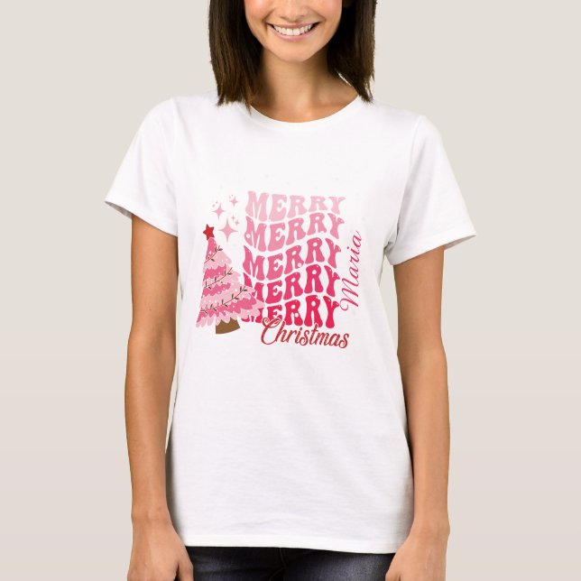 Camiseta T-Shirt de Natal Merry Retro Personalizado (Frente)