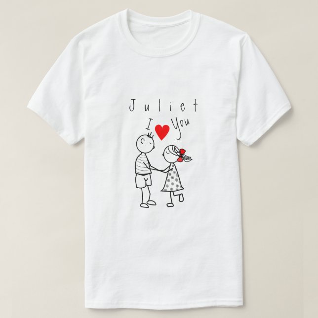 Camiseta T-Shirt de Nome Personalizado com Texto - Eu Amo V (Frente do Design)