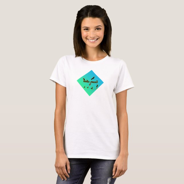 Camiseta T-Shirt de Ombre Verde Azul-Nerd de Aves (Frente Completa)