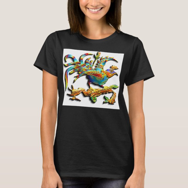 Camiseta T-Shirt de Pássaro de Cloisonné Exótico (Frente)
