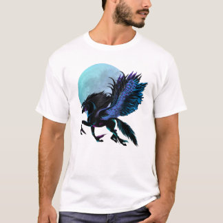 Camiseta T-shirt de Pegasus preto e da lua azul