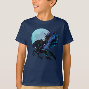 Camiseta T-shirt de Pegasus preto e da lua azul