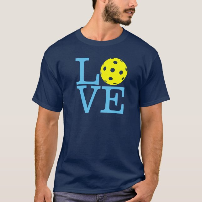 Camiseta T-shirt de Pickleball: Azuis marinhos do "AMOR" (Frente)