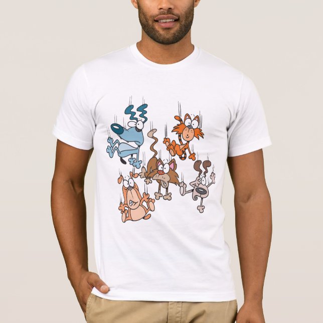Camiseta T-shirt de queda dos homens dos gatos e dos cães (Frente)