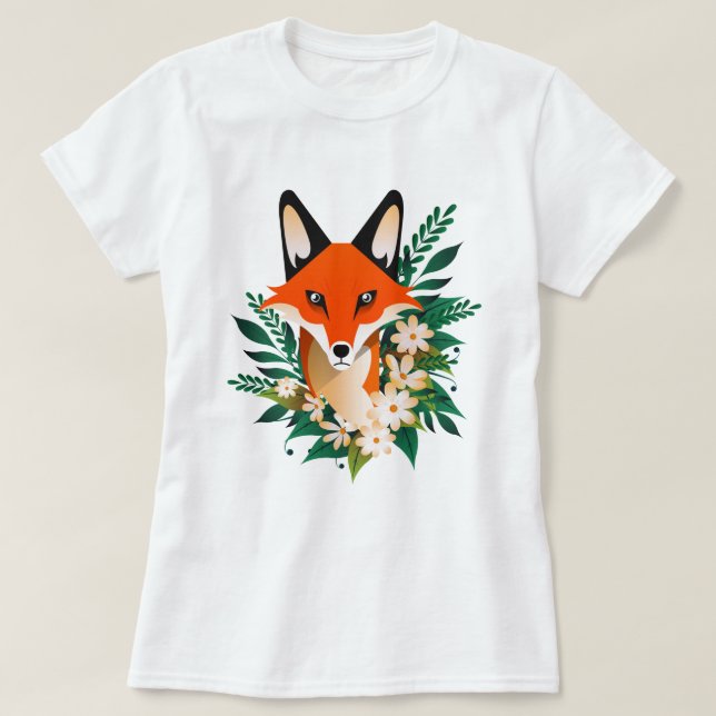 Camiseta T-Shirt de Raposa e Flores (Frente do Design)