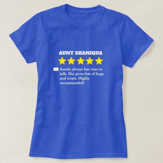 Camiseta T-Shirt de Revisão de Tia de 5 Estrelas (Frente do Design)