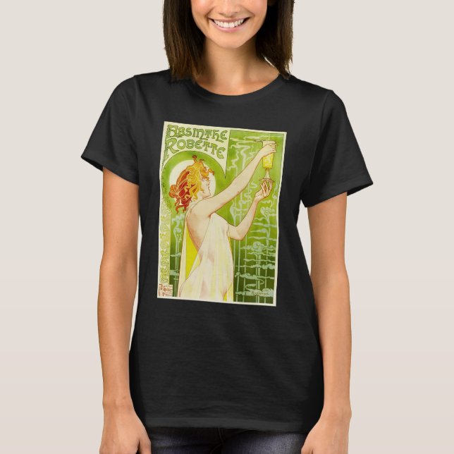 Camiseta T-shirt de Robette do absinto de Alphonse Mucha (Frente)