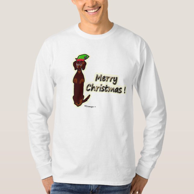 Camiseta T-shirt de Sidney do Dachshund do Feliz Natal (Frente)