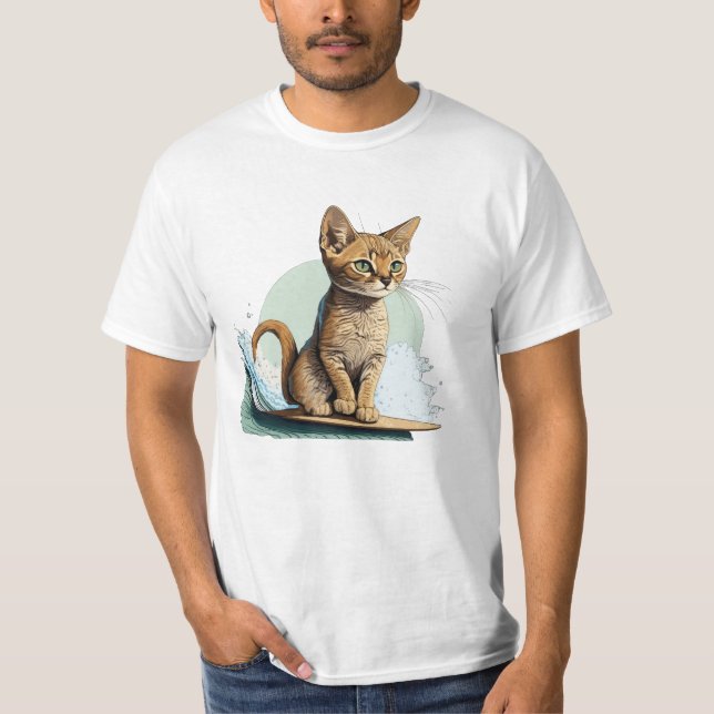 Camiseta T-Shirt de Surfe de Gato (Frente)