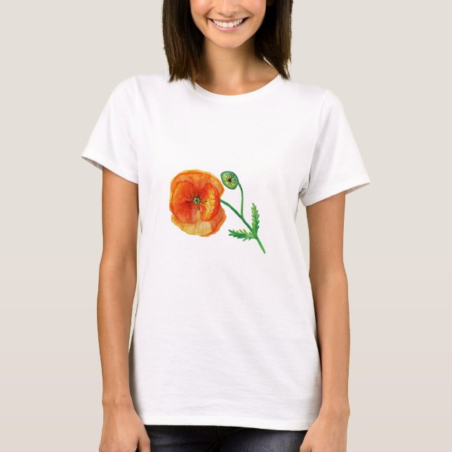 Camiseta T-Shirt de Verão de Desenho de Arte Flor Vermelha (Frente)