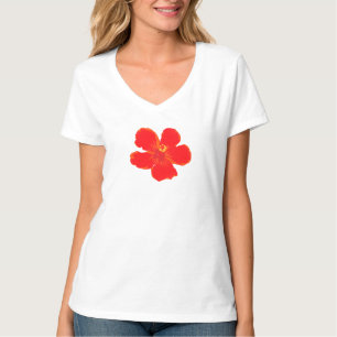 Camiseta T-Shirt de Verão de Flor Vermelho Mínimo