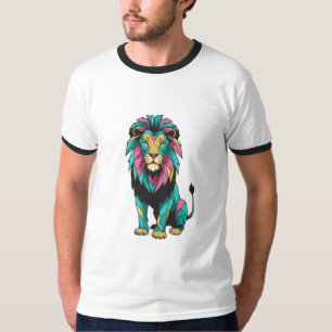 Camiseta T-Shirt de Vidro Arrefecido de Leão Geométrico