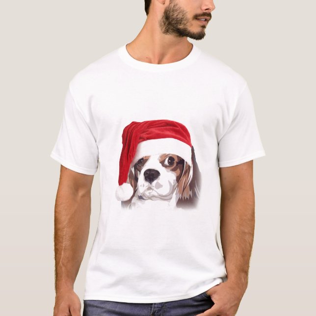 Camiseta T-shirt descuidado do papai noel do Spaniel de rei (Frente)