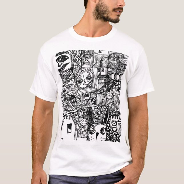 Camiseta T-shirt desenhado mão original dos Doodles (Frente)